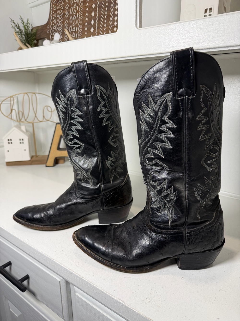 Vintage Nocona Women 9.5 Men’s 8D Black Ostrich Cowboy Boots USA Western Cowgirl